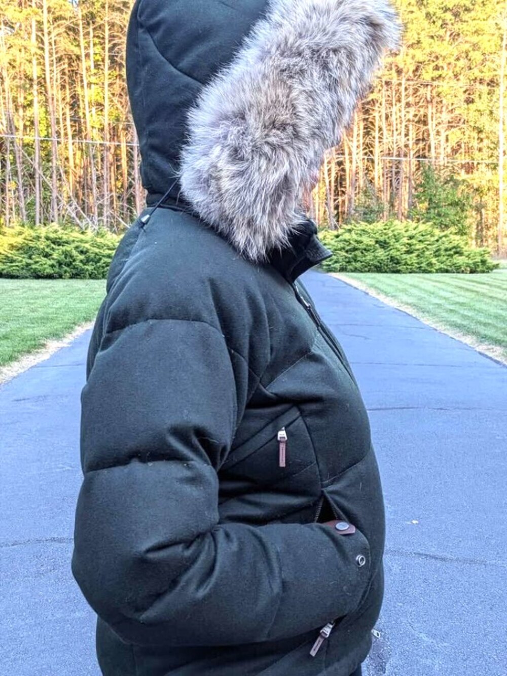 Polo Ralph Lauren Women's Green Furry Hood Puffer (Down - Filled) Bomber Coat